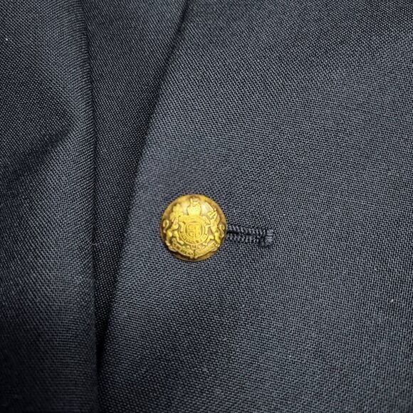 Dark Blue Wool 2 Button Blazer Professional Suit Jacket w Regal Brass Buttons - Picture 5 of 10